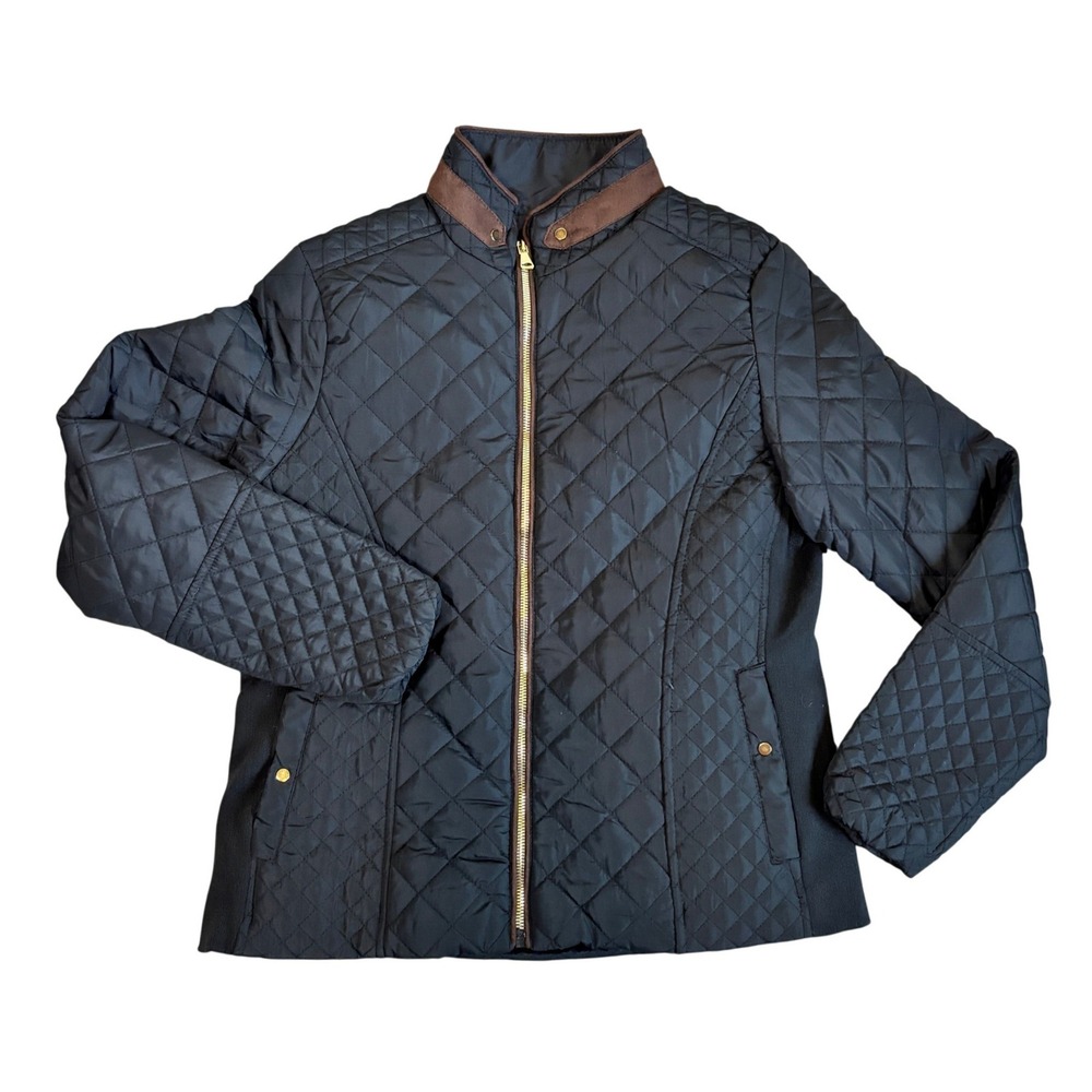 Novish Collection Womens Black Quilted Faux Fur Lined Jacket Small Equestrian